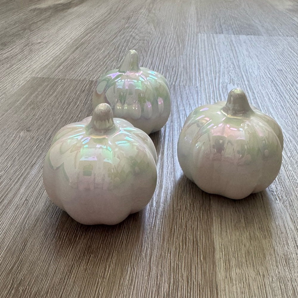 Iridescent Ceramic Pumpkin Decor Set